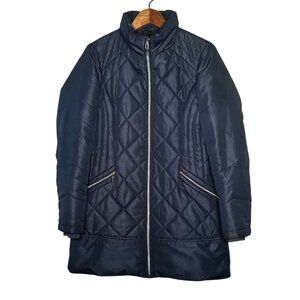 Details Intl Quilted Long Navy Coat Womens S Zipper Front Warm Winter Jacket